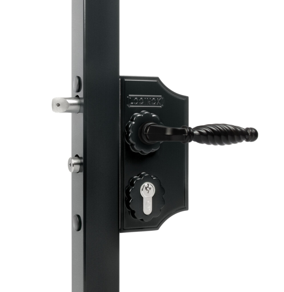 Small surface mounted ornamental gate lock