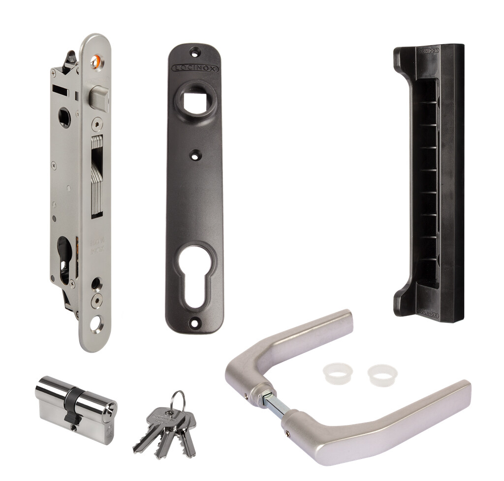 Complete insert lock set with keep for metal, PVC or aluminium gates