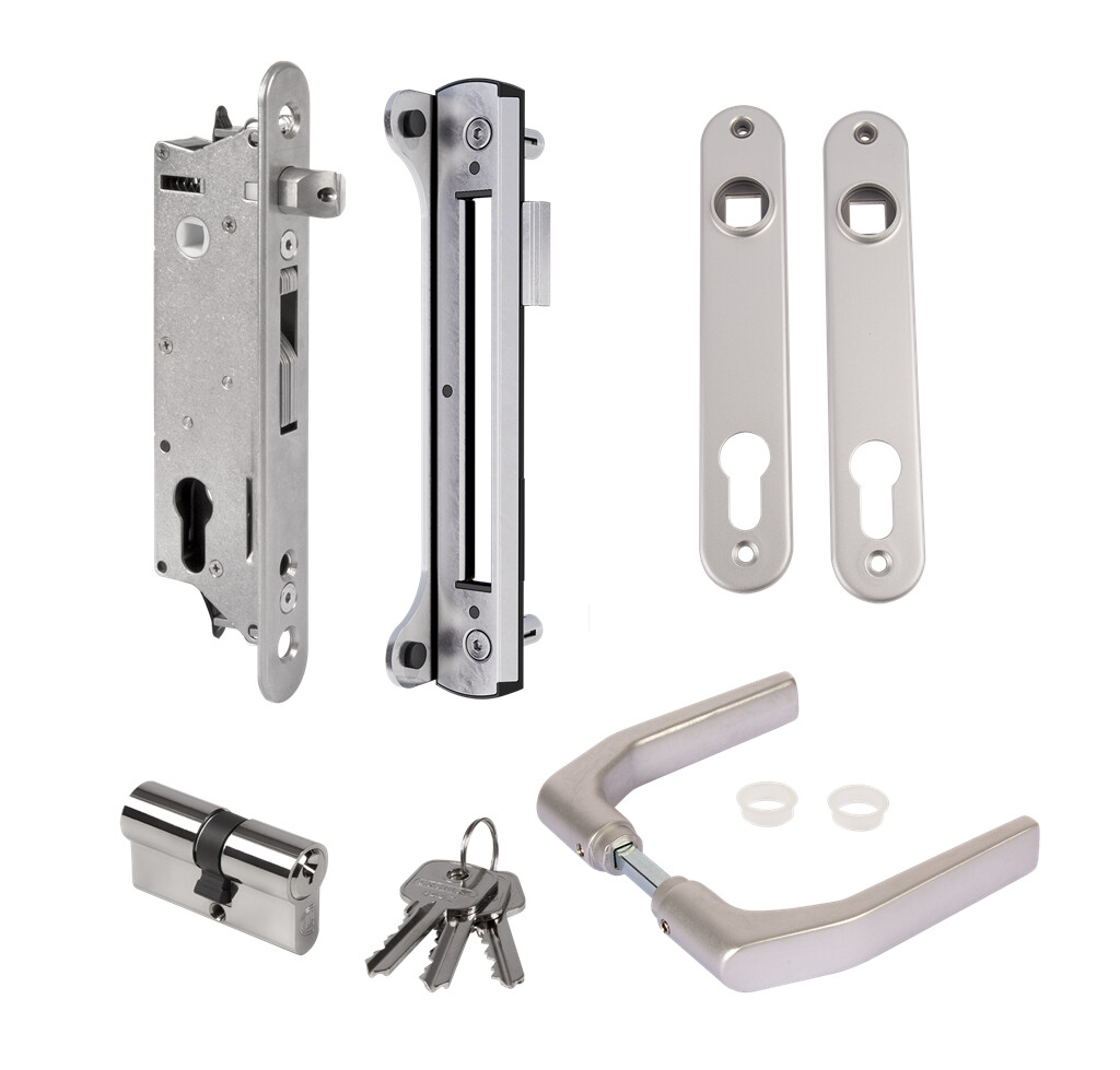 Komplettes Set mit Fiftylock Einsteckschloss für Metall-, PVC und Aluminium-Tore