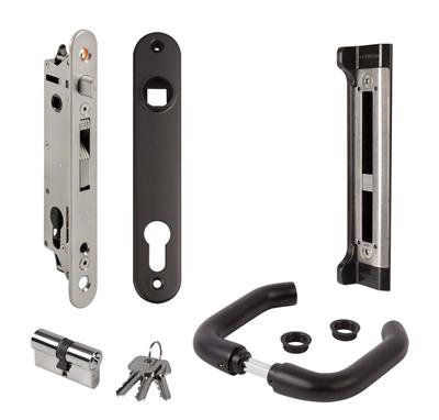 Complete insert lock set with keep for metal, PVC or aluminium gates