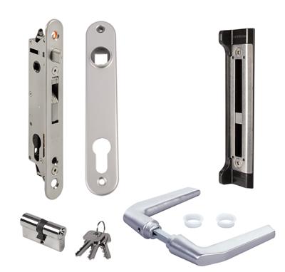 Complete insert lock set with keep for metal, PVC or aluminium gates