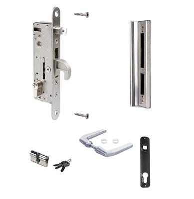 Kit completo en acero inoxidable con cerradura embutida para puertas metálicas y de aluminio