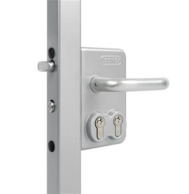 Surface mounted double cylinder gate lock for swing gates